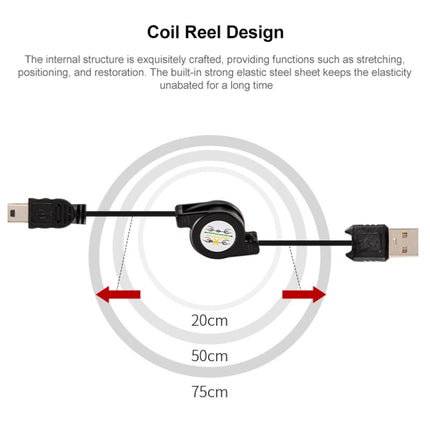 USB 2.0 to Mini 5 Pin USB Retractable Data & Charger Cable for Motorola V3 / Mobile Phone / MP3 / MP4 / Digital Camera / GPS, Length: 10cm (Can be Extended to 80cm), Black(Black)-garmade.com