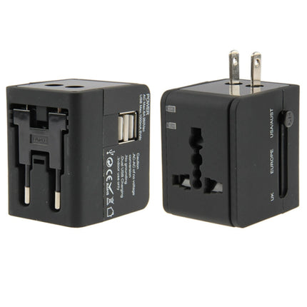 International 2.1A 2-USB EU / AU / UK / US Plug Travel Universal Adaptor(Black)-garmade.com