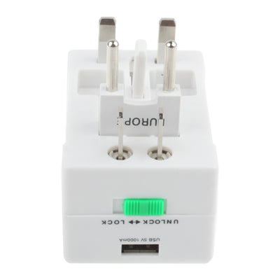 Universal US / EU / AU / UK Travel AC Power Adaptor Plug with USB Charger Socket(White)-garmade.com