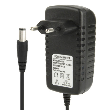 High Quality EU Plug AC 100-240V to DC 12V 2A Power Adapter, Tips: 5.5 x 2.1mm, Cable Length: 1m(Black)-garmade.com