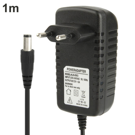 High Quality EU Plug AC 100-240V to DC 12V 2A Power Adapter, Tips: 5.5 x 2.1mm, Cable Length: 1m(Black)-garmade.com