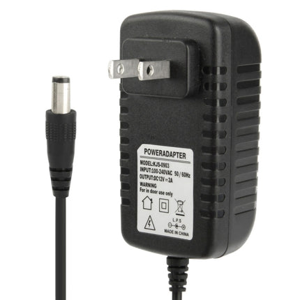 High Quality US Plug AC 100-240V to DC 12V 2A Power Adapter, Tips: 5.5 x 2.1mm, Cable Length: 1m(Black)-garmade.com