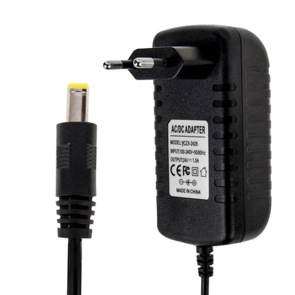 EU Plug AC 100-240V to DC 24V 1.5A Power Adapter, Tips: 5.5 x 2.1mm, Cable Length: about 1.2m(Black)-garmade.com