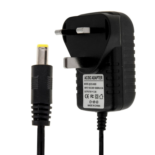 UK Plug AC 100-240V to DC 6V 2A Power Adapter, Tips: 5.5 x 2.1mm, Cable Length: about 1.2m(Black)-garmade.com