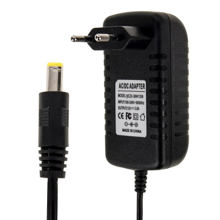 EU Plug AC 100-240V to DC 12V 3A Power Adapter, Tips: 5.5 x 2.1mm, Cable Length: about 1.2m(Black)-garmade.com