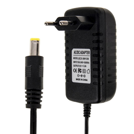 EU Plug AC 100-240V to DC 12V 3A Power Adapter, Tips: 5.5 x 2.1mm, Cable Length: about 1.2m(Black)-garmade.com