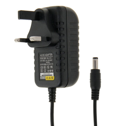 UK Plug AC 100-240V to DC 12V 1A Power Adapter, Tips: 5.5 x 2.1mm, Cable Length: about 90cm(Black)-garmade.com