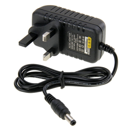 UK Plug AC 100-240V to DC 12V 1A Power Adapter, Tips: 5.5 x 2.1mm, Cable Length: about 90cm(Black)-garmade.com