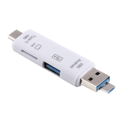 D-188 3 in 1 TF & USB to Micro USB & Type-C Card Reader OTG Adapter Connector(White)-garmade.com
