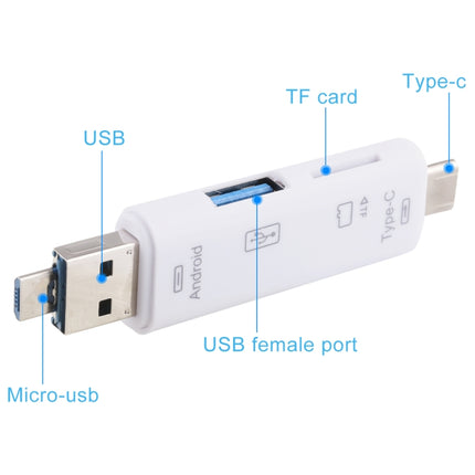 D-188 3 in 1 TF & USB to Micro USB & Type-C Card Reader OTG Adapter Connector(White)-garmade.com