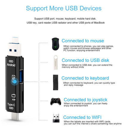 D-188 3 in 1 TF & USB to Micro USB & Type-C Card Reader OTG Adapter Connector(White)-garmade.com