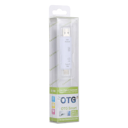 D-188 3 in 1 TF & USB to Micro USB & Type-C Card Reader OTG Adapter Connector(White)-garmade.com