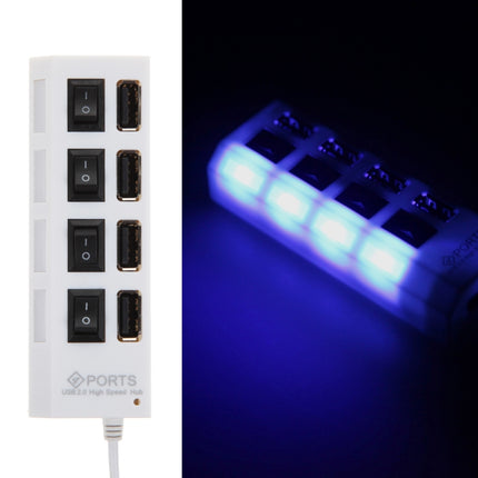 4 Ports USB Hub 2.0 USB Splitter High Speed 480Mbps with ON/OFF Switch, 4 LED(White)-garmade.com