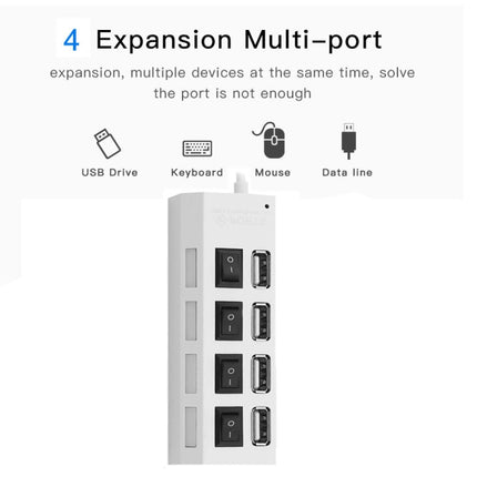 4 Ports USB Hub 2.0 USB Splitter High Speed 480Mbps with ON/OFF Switch, 4 LED(White)-garmade.com