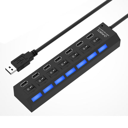 7 Ports USB Hub 2.0 USB Splitter High Speed 480Mbps with ON/OFF Switch, 7 LED(Black)-garmade.com