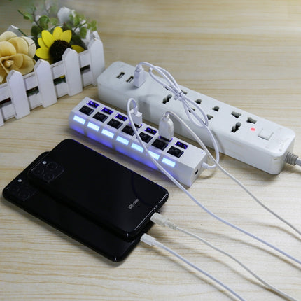 7 Ports USB Hub 2.0 USB Splitter High Speed 480Mbps with ON/OFF Switch, 7 LED(White)-garmade.com