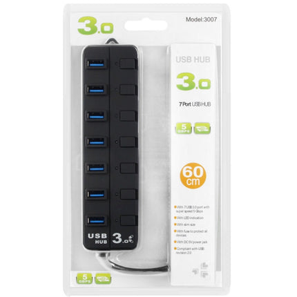 7 Port USB 3.0 Hub with Individual Switches for each Data Transfer Ports(Black)-garmade.com