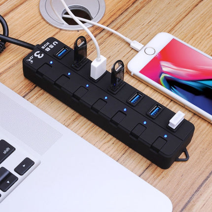 7 Port USB 3.0 Hub with Individual Switches for each Data Transfer Ports(Black)-garmade.com