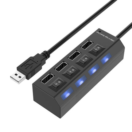4 Ports USB Hub 2.0 USB Splitter High Speed 480Mbps with ON/OFF Switch, 4 LED(Black)-garmade.com