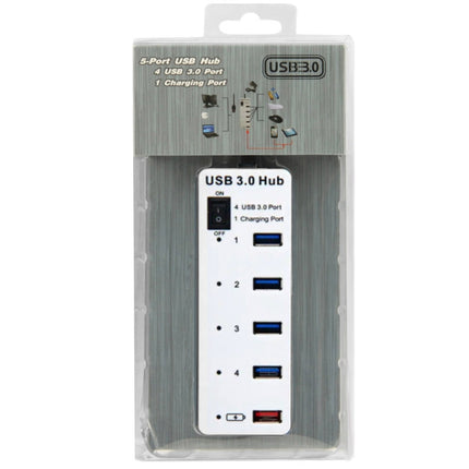 4 Port USB 3.0 + 1 Port Fast Charging Hub with ON/OFF Switch (BYL-3011)(White)-garmade.com