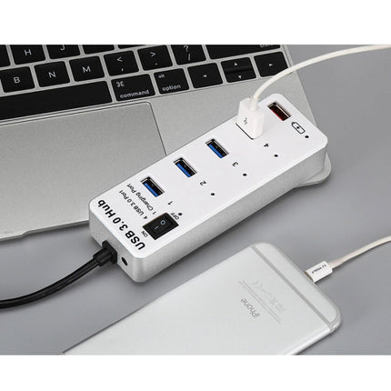 4 Port USB 3.0 + 1 Port Fast Charging Hub with ON/OFF Switch (BYL-3011)(White)-garmade.com