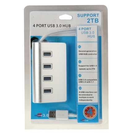 High Speed 5Gbps 4 Ports USB 3.0 HUB Portable Aluminum USB Splitter, Support 2TB(Silver)-garmade.com