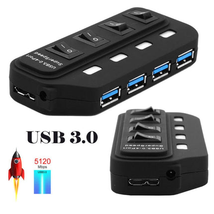 4 Port USB 3.0 Hub with Individual Switches for each Data Transfer Ports(Black)-garmade.com
