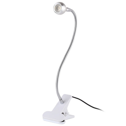 3W 360 Degree Rotation USB Metal Flexible Neck LED Light with Switch & Clip (White Light Silver)-garmade.com