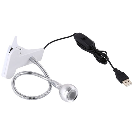 3W 360 Degree Rotation USB Metal Flexible Neck LED Light with Switch & Clip (White Light Silver)-garmade.com