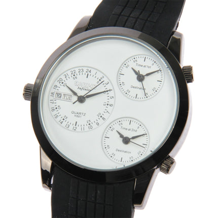 Fashion 3 Dial Quartz Wrist Calendar Watch with Silicone Strap (White)-garmade.com