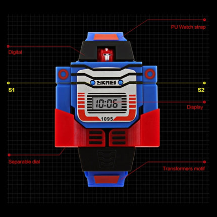SKMEI Transformation Toy Shape Changing Removable Dial Digital Movement Children Watch with PU Plastic Cement Band(Dark Blue)-garmade.com