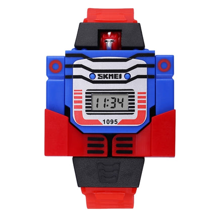 SKMEI Transformation Toy Shape Changing Removable Dial Digital Movement Children Watch with PU Plastic Cement Band(Red)-garmade.com