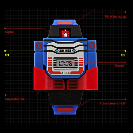 SKMEI Transformation Toy Shape Changing Removable Dial Digital Movement Children Watch with PU Plastic Cement Band(Red)-garmade.com