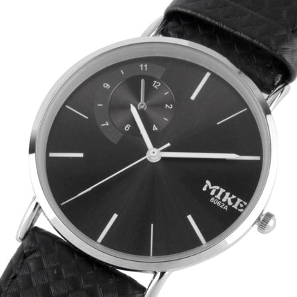 Black Dial Men Quartz Watch with Black Leather Watchband-garmade.com