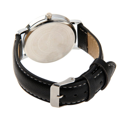 Luminous Round Dial Retro Digital Display Men Quartz Watch with PU Leather Band (Black + White)-garmade.com
