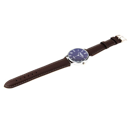 Luminous Round Dial Retro Digital Display Men Quartz Watch with PU Leather Band (Brown + Blue)-garmade.com