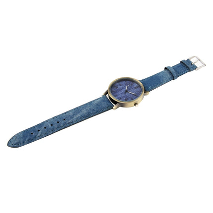 Denim Texture Style Round Dial Retro Digital Display Women & Men Quartz Watch with PU Leather Band(Blue)-garmade.com