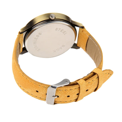 Denim Texture Style Round Dial Retro Digital Display Women & Men Quartz Watch with PU Leather Band(Yellow)-garmade.com