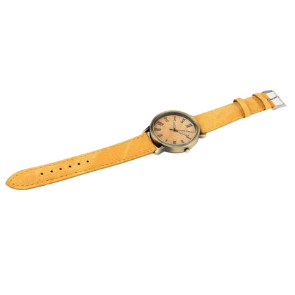 Denim Texture Style Round Dial Retro Digital Display Women & Men Quartz Watch with PU Leather Band(Yellow)-garmade.com