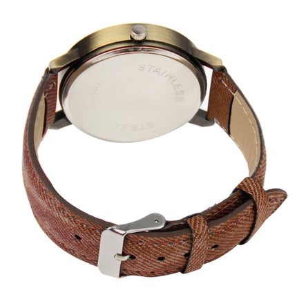 Denim Texture Style Round Dial Retro Digital Display Women & Men Quartz Watch with PU Leather Band(Brown)-garmade.com