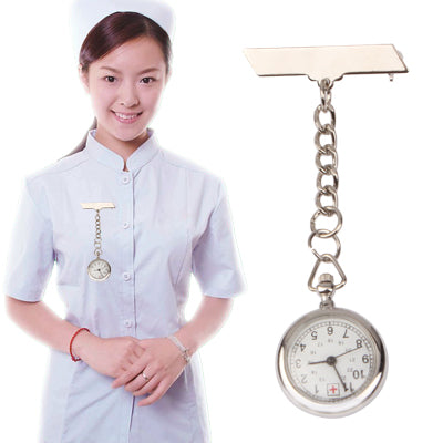 Portable Alloy Nurse Round Quartz Wristwatch Watch with Pin(Silver)-garmade.com