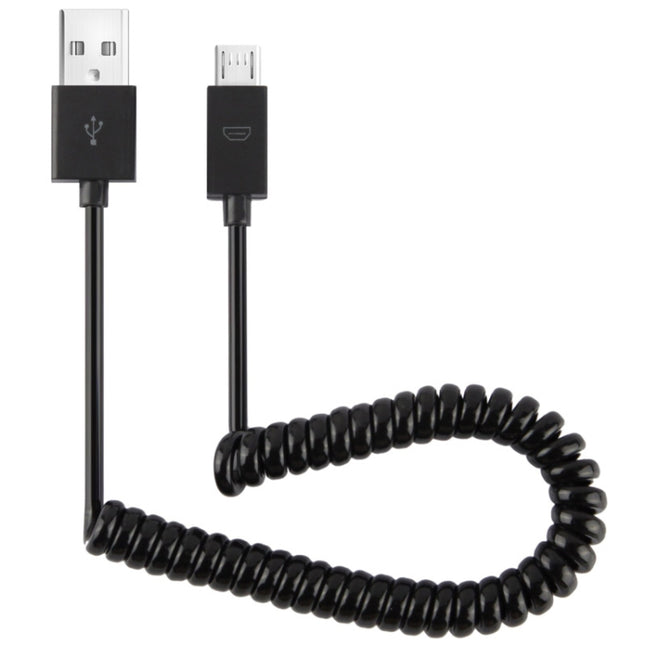 Micro USB Data Sync Charger Coiled Cable, Length: 27.5cm (can be extended up to 100cm)(Black)-garmade.com