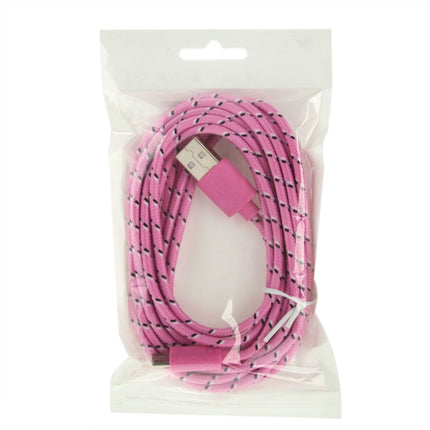 Nylon Netting Style Micro 5 Pin USB Data Transfer / Charge Cable, Length: 3m(Pink)-garmade.com