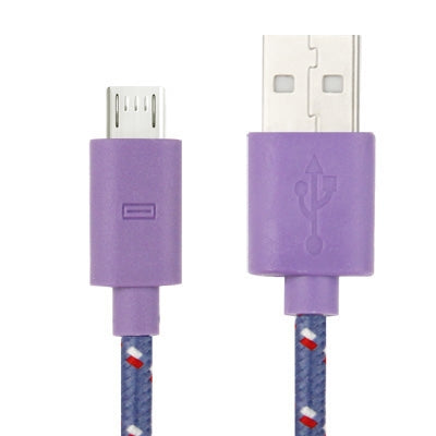 Nylon Netting Style Micro 5 Pin USB Data Transfer / Charge Cable, Length: 3m(Purple)-garmade.com