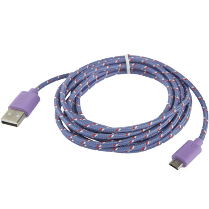 Nylon Netting Style Micro 5 Pin USB Data Transfer / Charge Cable, Length: 3m(Purple)-garmade.com