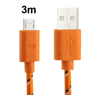 Nylon Netting Style Micro 5 Pin USB Data Transfer / Charge Cable, Length: 3m(Orange)-garmade.com
