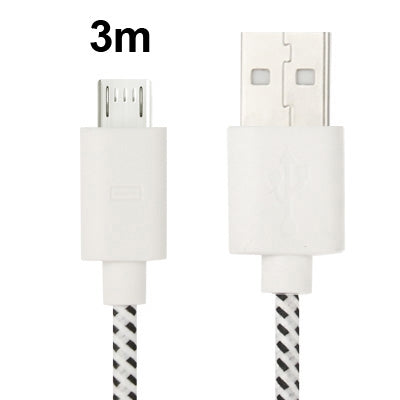 Nylon Netting Style Micro 5 Pin USB Data Transfer / Charge Cable, Length: 3m(White)-garmade.com
