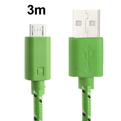 Nylon Netting Style Micro 5 Pin USB Data Transfer / Charge Cable, Length: 3m(Green)-garmade.com