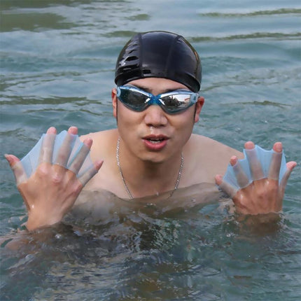 Finger Flexible Silicone Swimming Gloves (Middle Size)(Blue)-garmade.com