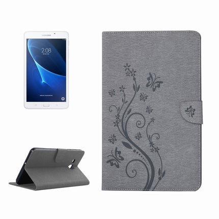 For Galaxy Tab A 7.0 Pressed Flowers Butterfly Pattern Horizontal Flip PU Leather Case with Magnetic Buckle & Holder & Card Slots & Wallet(Grey)-garmade.com